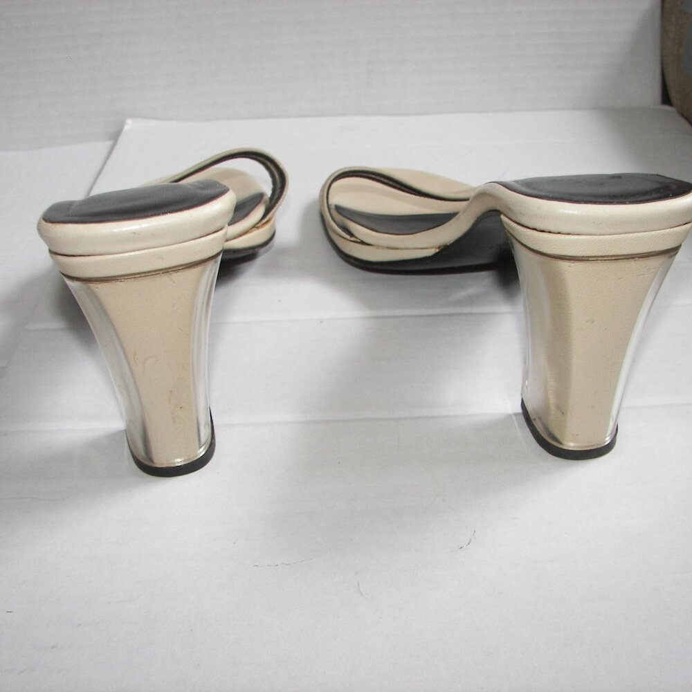 Gucci cream color peep toe leather mule heel US8.5B/EU39 lucite 3" heel - Picture 3 of 10
